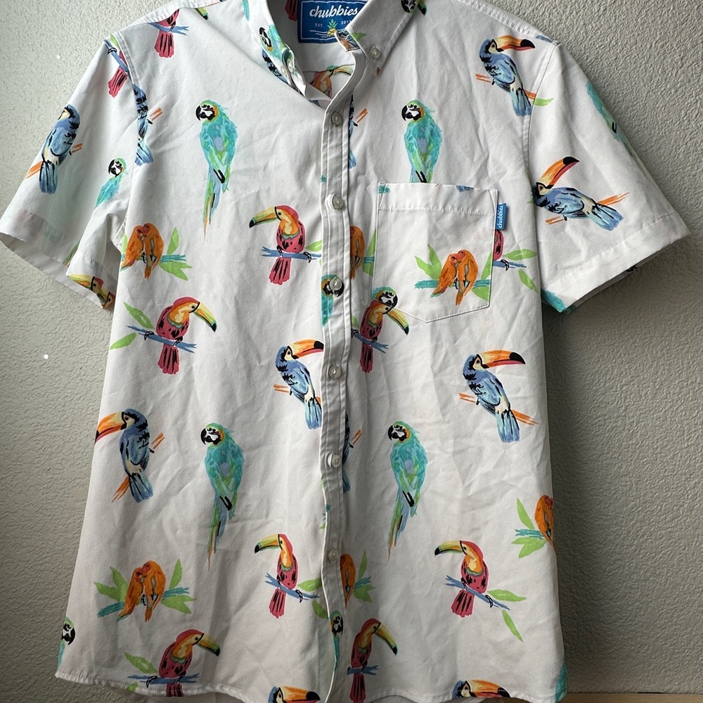 Chubbies Men's Parrot Print Casual Shirt - White